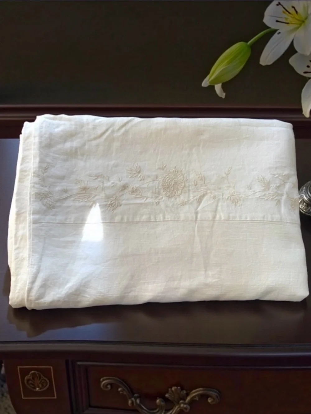 ETHAN ALLEN 100% LINEN Embroidered King Duvet Ivory Cover 95in x 98in